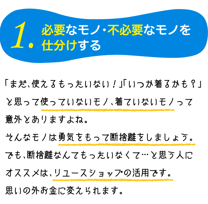 必要なモノ・不必要なモノを仕分けする